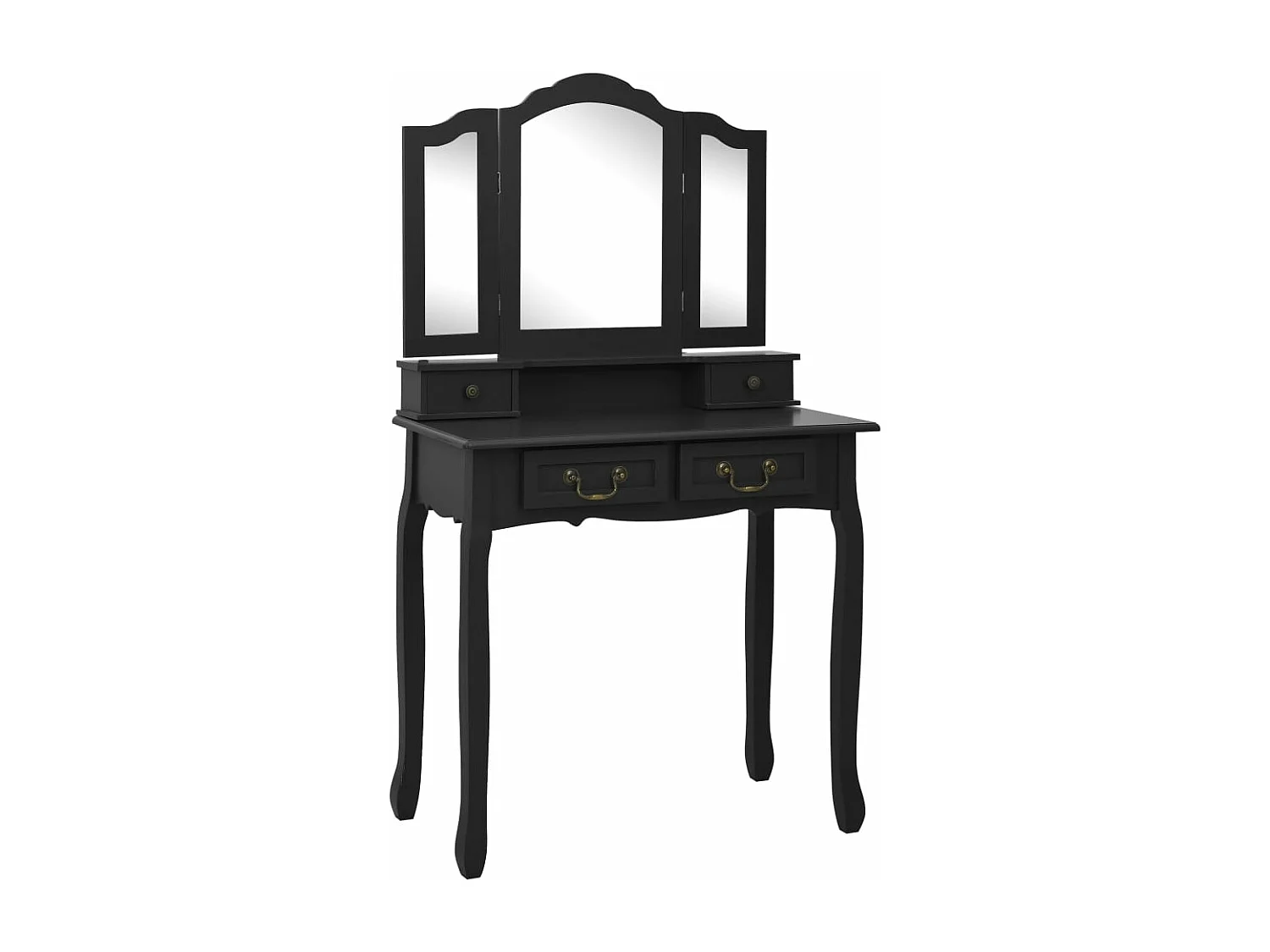 Set toeletta con sgabello Nero 80x69x141 cm Paulownia