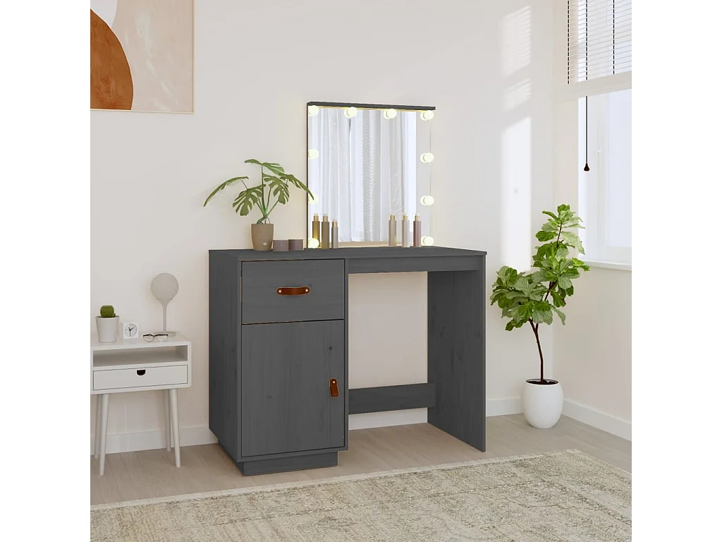 Toucador com LED Cinza 95x50x133,5 cm Madeira maciça de pinho