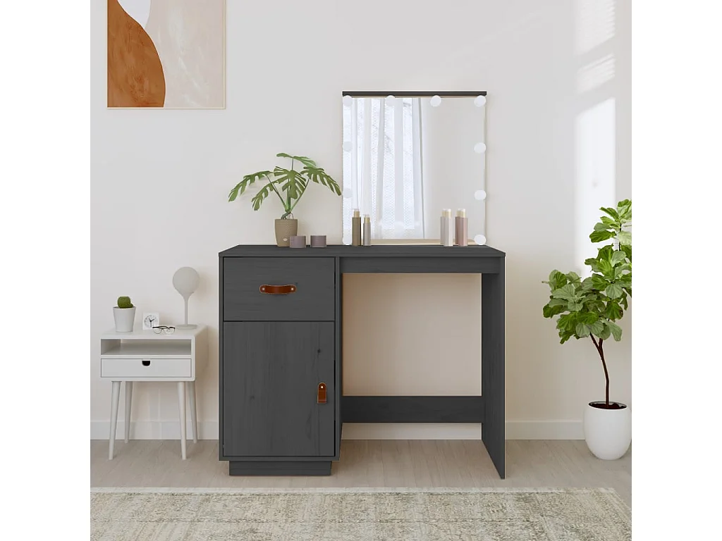 Toucador com LED Cinza 95x50x133,5 cm Madeira maciça de pinho