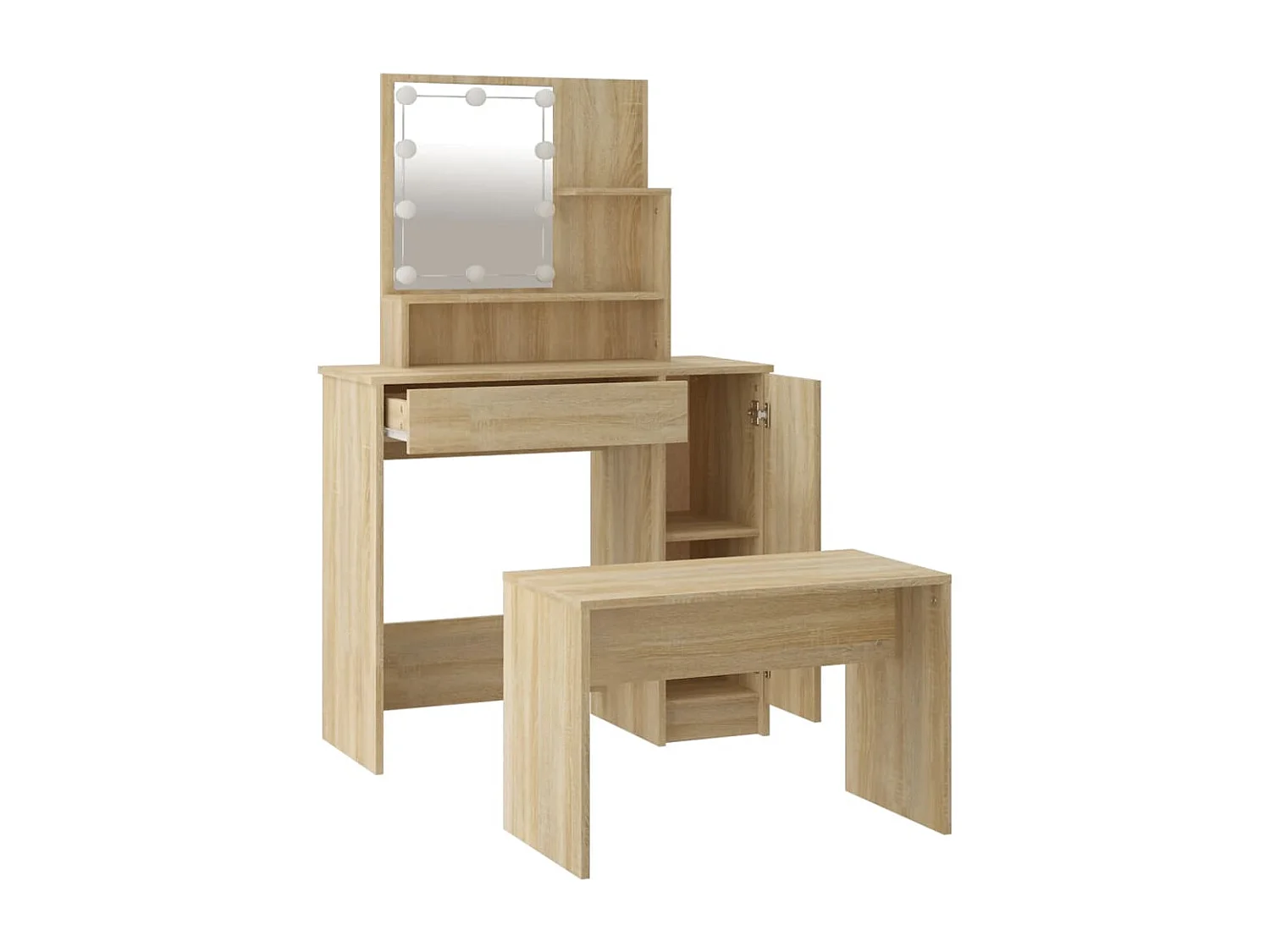 Conjunto de lavatório com LED em carvalho Sonoma Madeira projetada