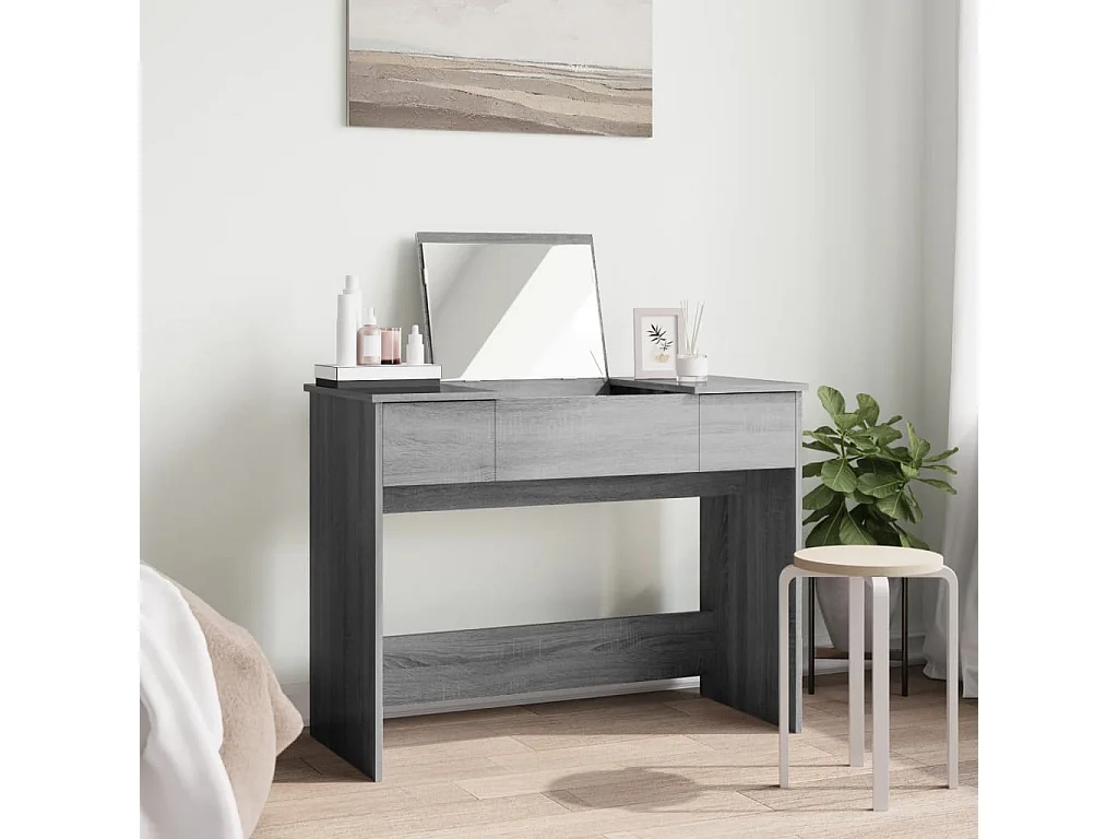 Toeletta con specchio sonoma grigio 100x45x76 cm