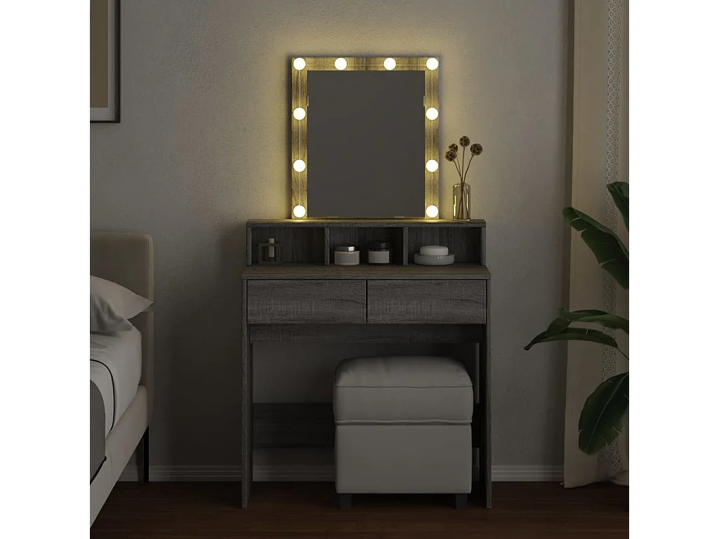 Tocador con LED sonoma gris 80x41x144,5 cm