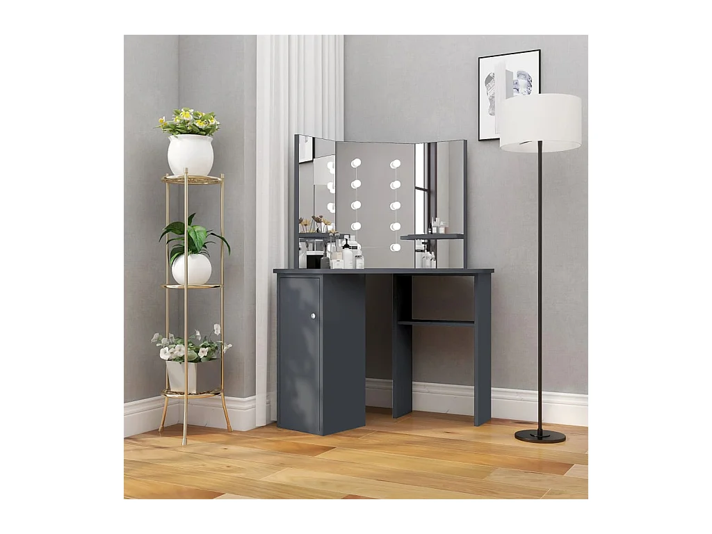 Coiffeuse d'angle avec LED Gris 111x54x141,5 cm