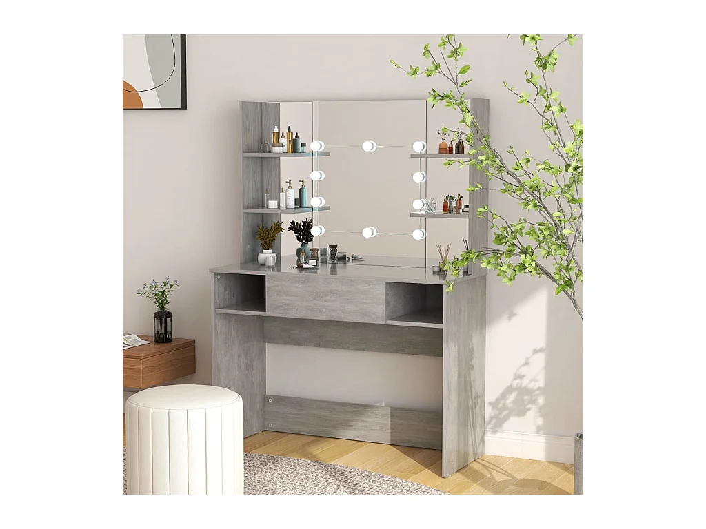 Schminktisch mit LED-Beleuchtung, 100 x 40 x 135 cm, MDF, Betongrau