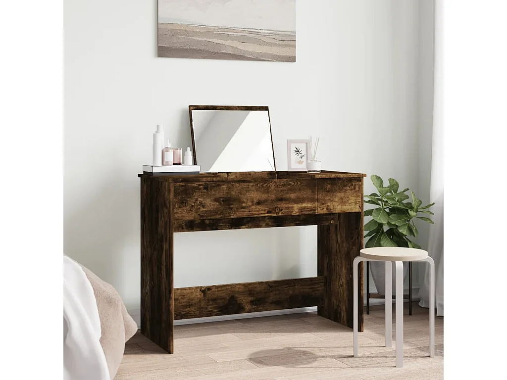 Coiffeuse avec miroir chêne fumé 100x45x76 cm
