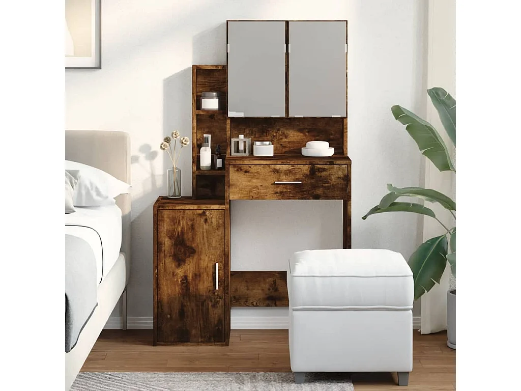 Coiffeuse avec armoire chêne fumé 80x35x132 cm