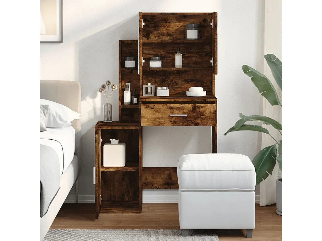 Coiffeuse avec armoire chêne fumé 80x35x132 cm