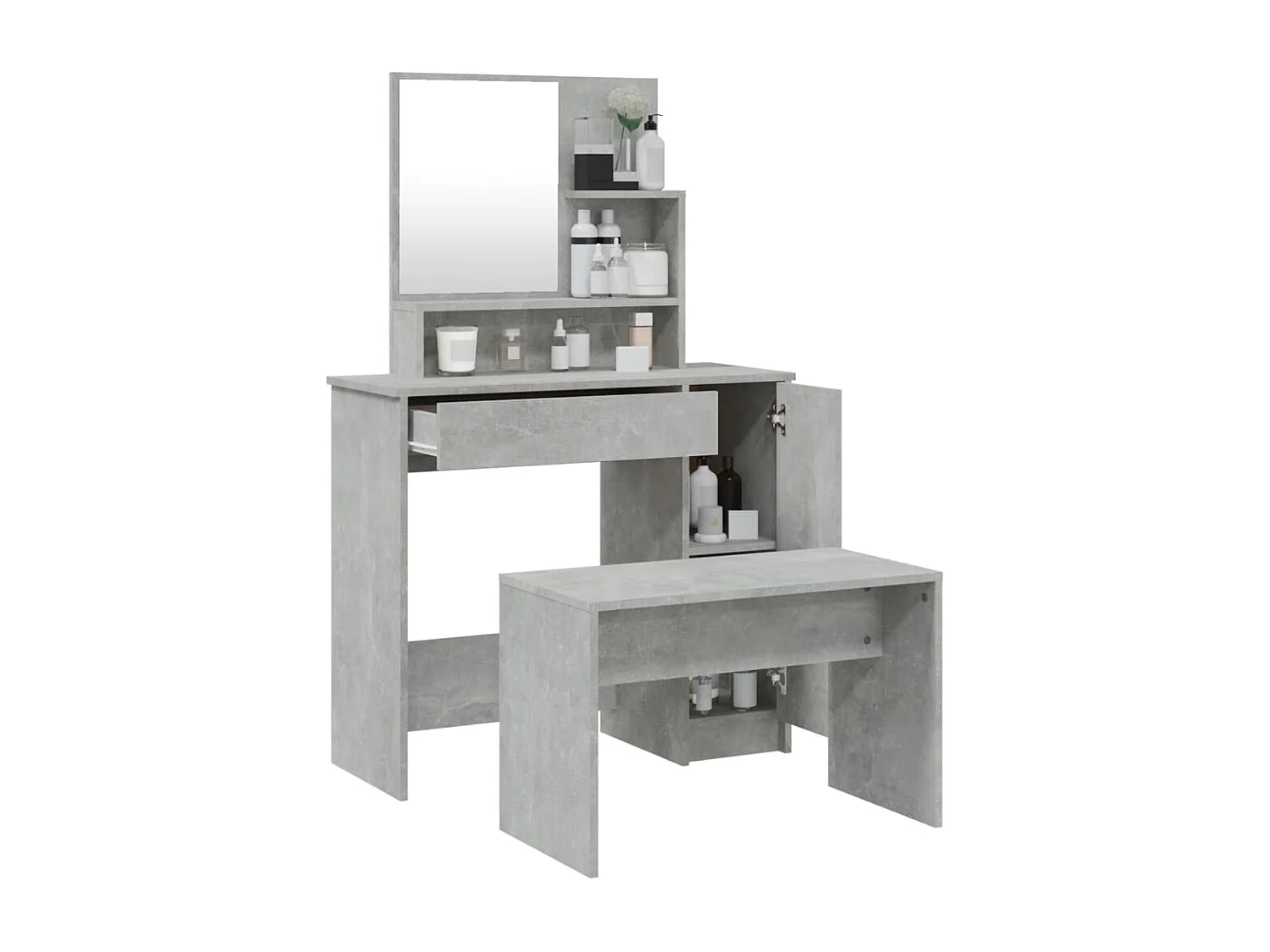 Conjunto de penteadeira cinza concreto 86,5x35x136 cm