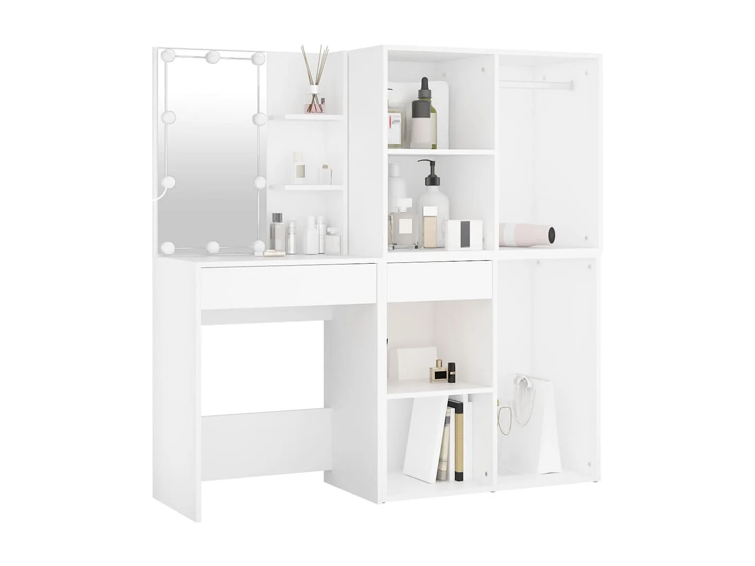 Coiffeuse à LED avec 2 armoires Blanc Bois d'ingénierie