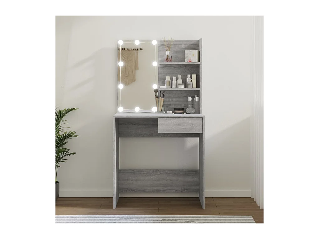 Schminktisch mit LED Sonoma grau 74,5x40x141 cm