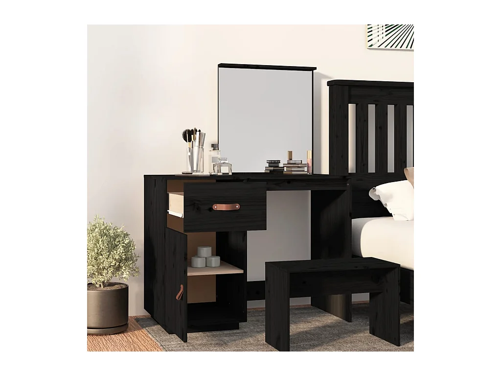 Coiffeuse Noir 95x50x134 cm Bois de pin massif