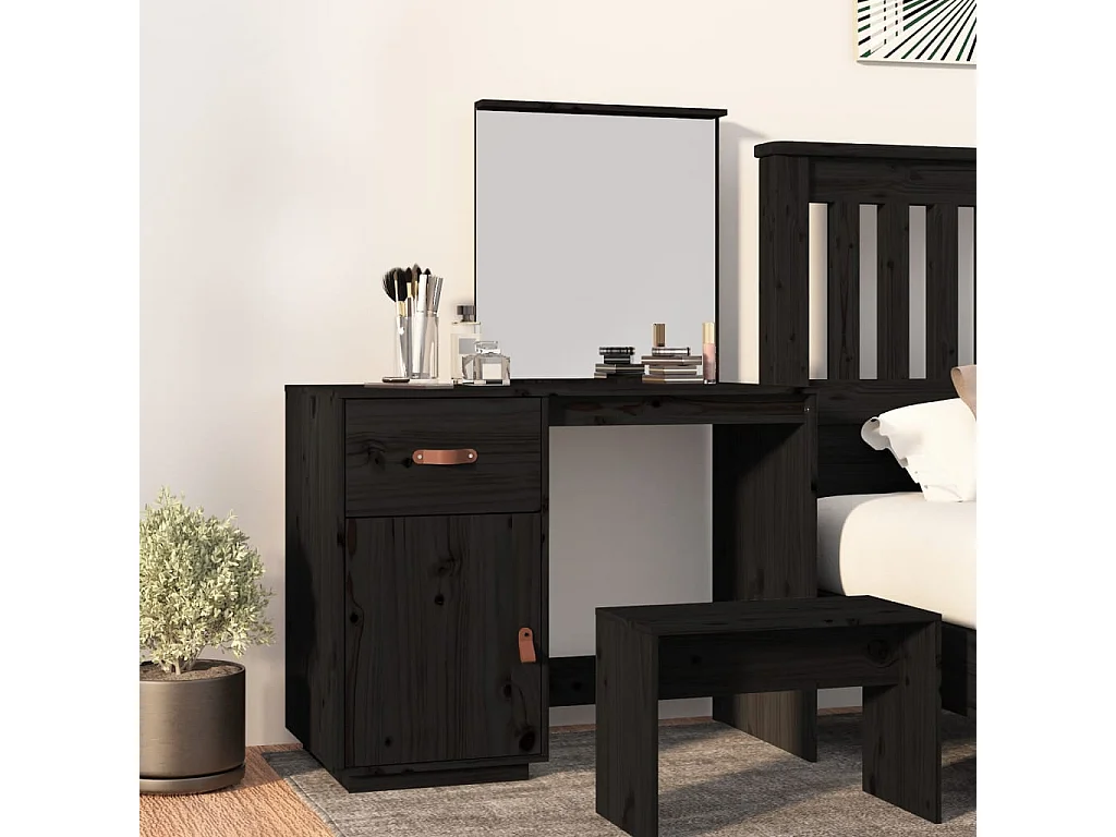 Schminktisch Schwarz 95x50x134 cm Massives Kiefernholz