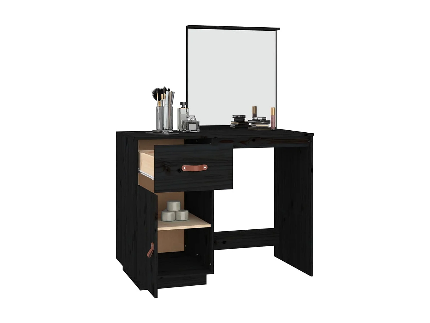 Schminktisch Schwarz 95x50x134 cm Massives Kiefernholz