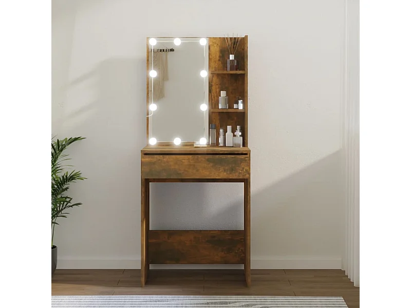 Coiffeuse avec LED Chêne fumé 60x40x140 cm