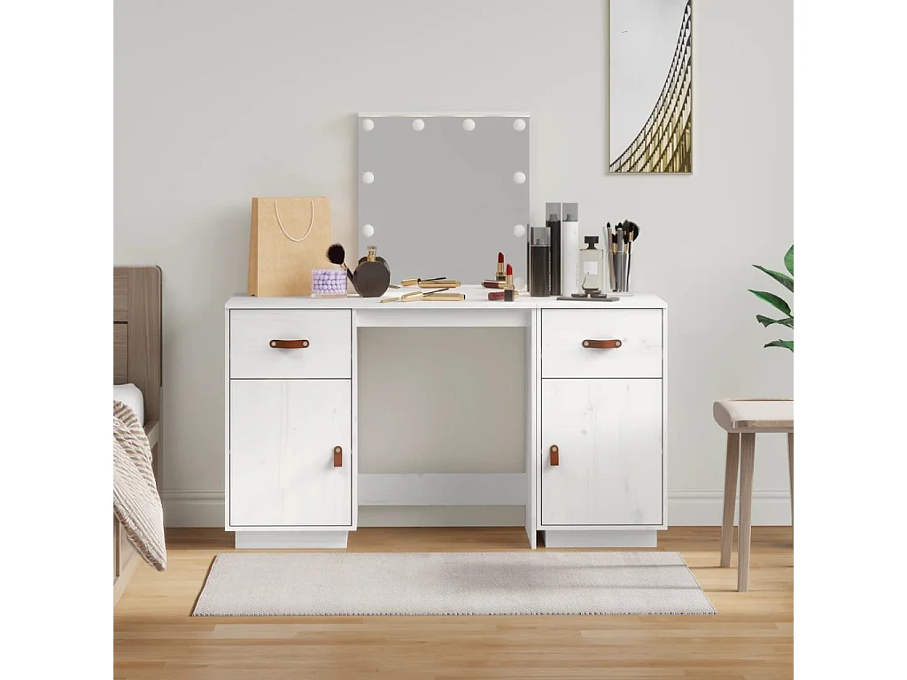 Ensemble de coiffeuse avec LED Blanc Bois de pin solide