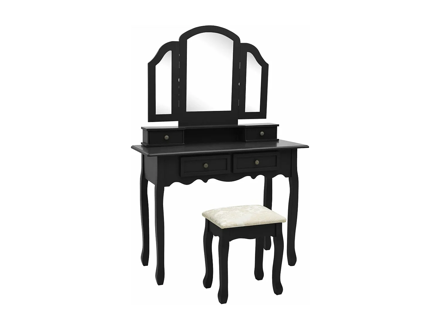 Schminktisch- und Hocker-Set Schwarz 100x40x146 cm Paulownia