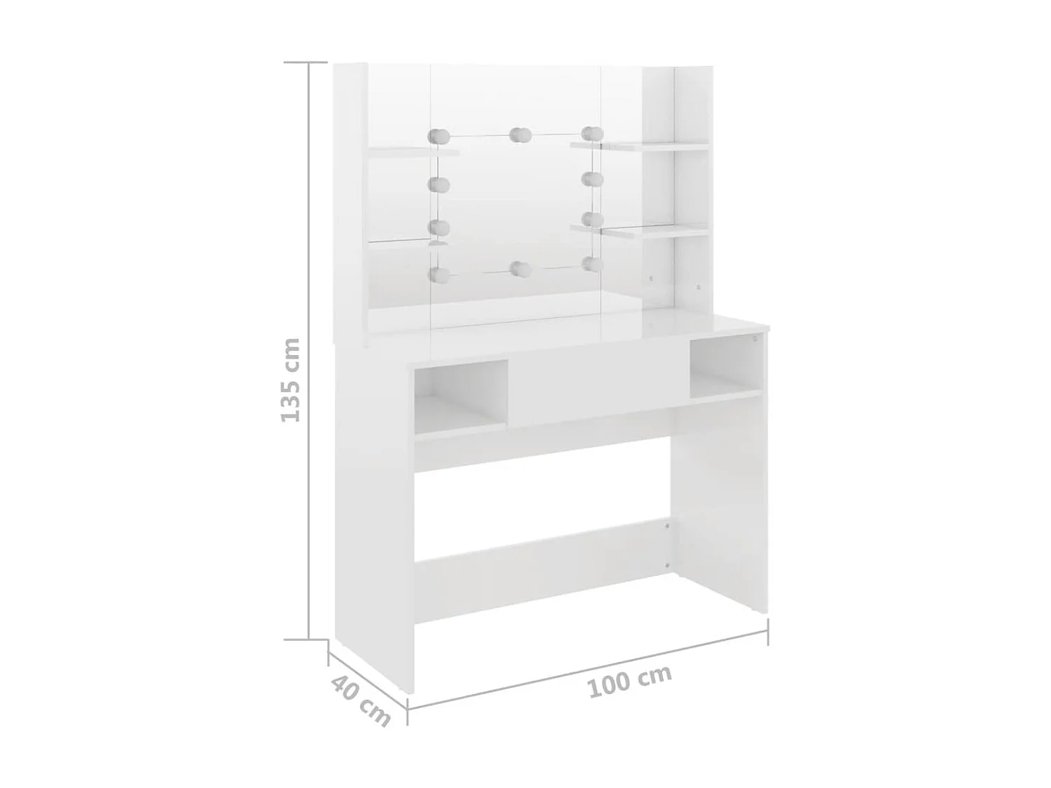 Table de maquillage avec éclairage LED MDF Blanc brillant