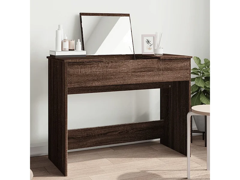 Toletta con specchio in rovere marrone 100x45x76 cm