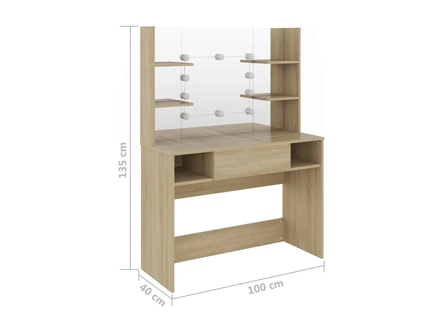 Table de maquillage avec éclairage LED 100x40x135 cm MDF Chêne