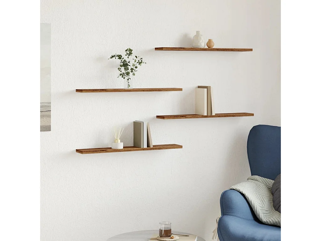 Étagères murales 4 pcs vieux bois 60x20x1,5cm bois d'ingénierie