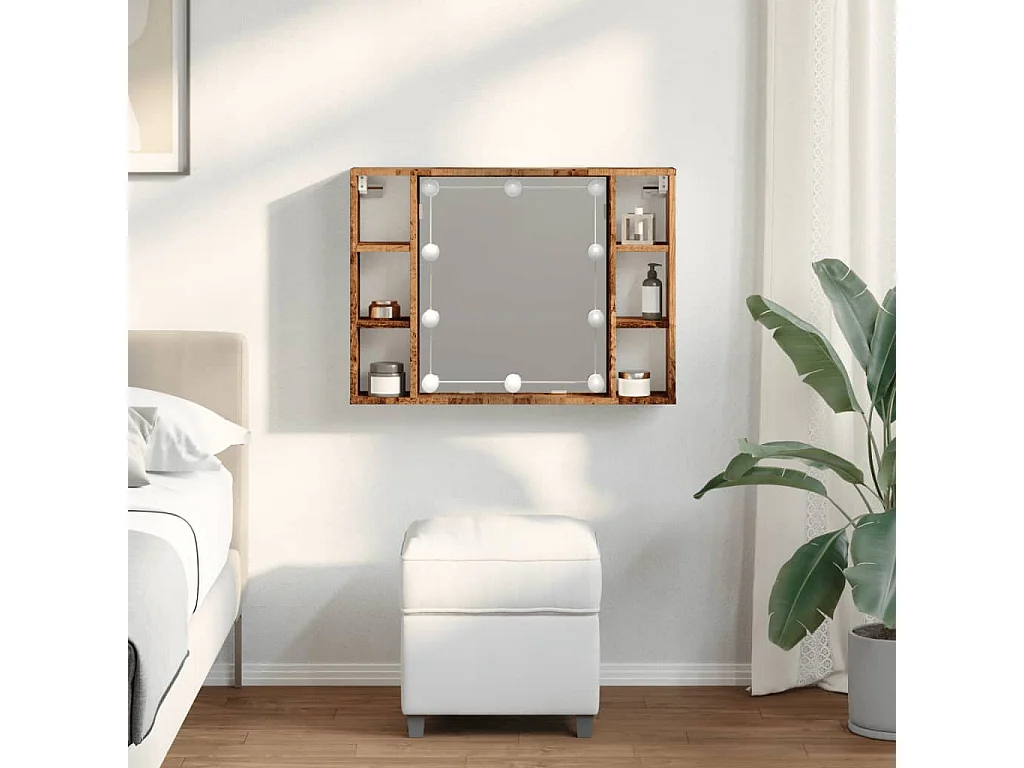Armoire à miroir et LED vieux bois 76x15x55cm bois d'ingénierie