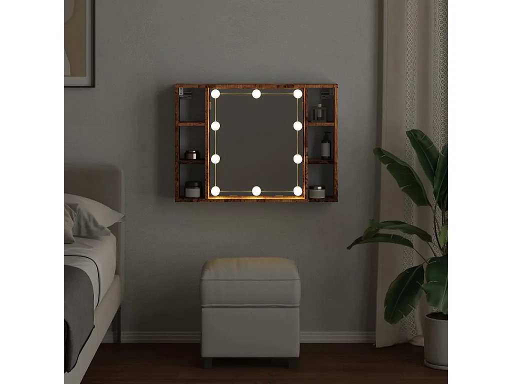 Armoire à miroir et LED vieux bois 76x15x55cm bois d'ingénierie