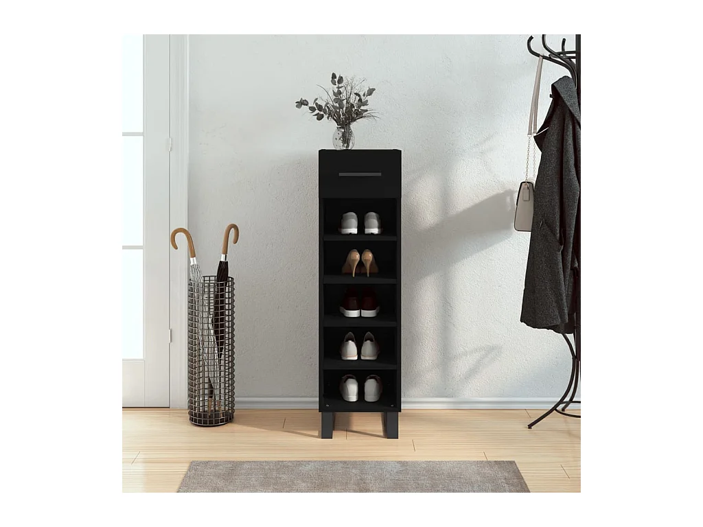 Armoire à chaussures noir 30x35x105 cm bois d'ingénierie