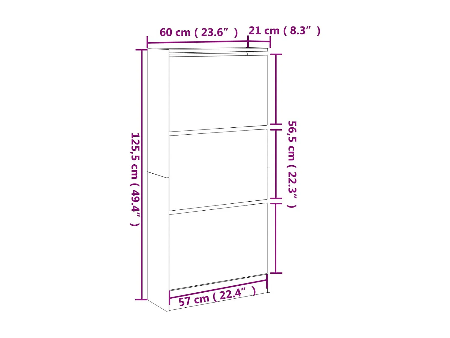 Zapatero negro 60x21x125,5 cm de madera contrachapada