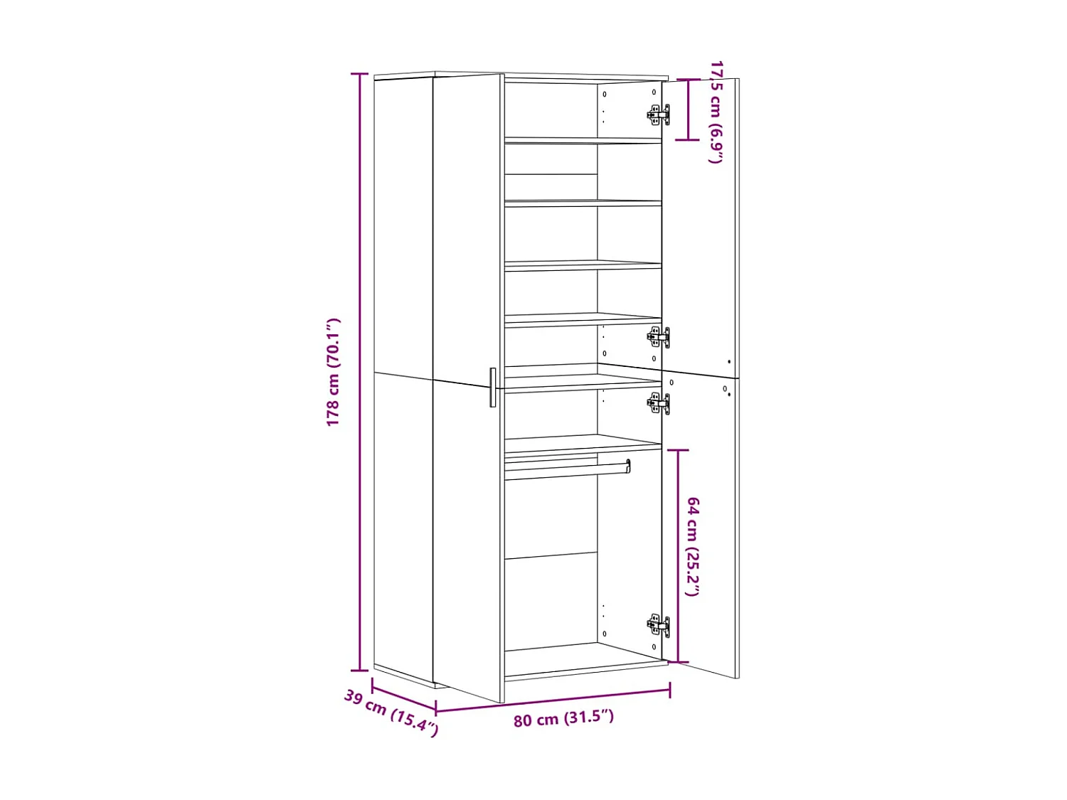 Armoire à chaussures Chêne sonoma 80x39x178cm Bois d'ingénierie