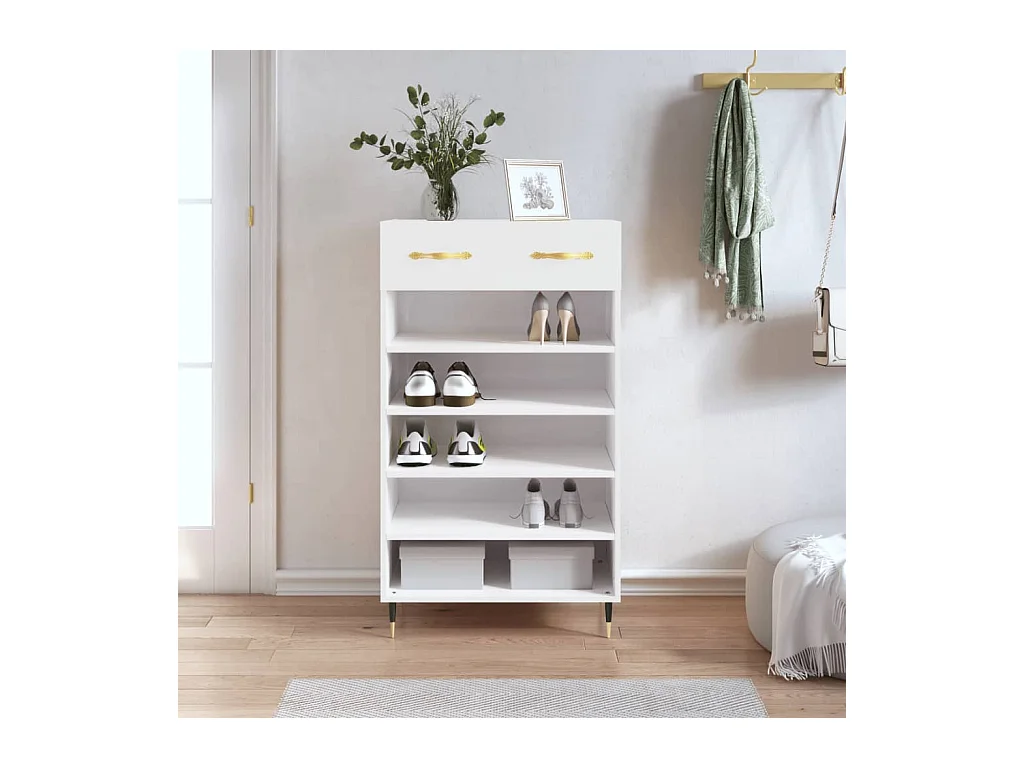 Scarpiera Bianco lucido 60x35x105 cm MDF