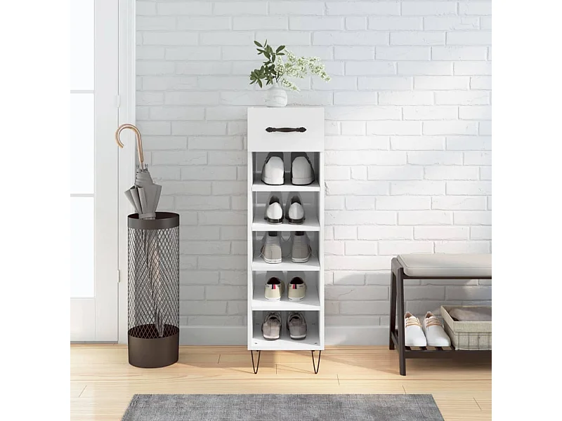 Armoire à chaussure Blanc brillant 30x35x105 cm Bois ingénierie