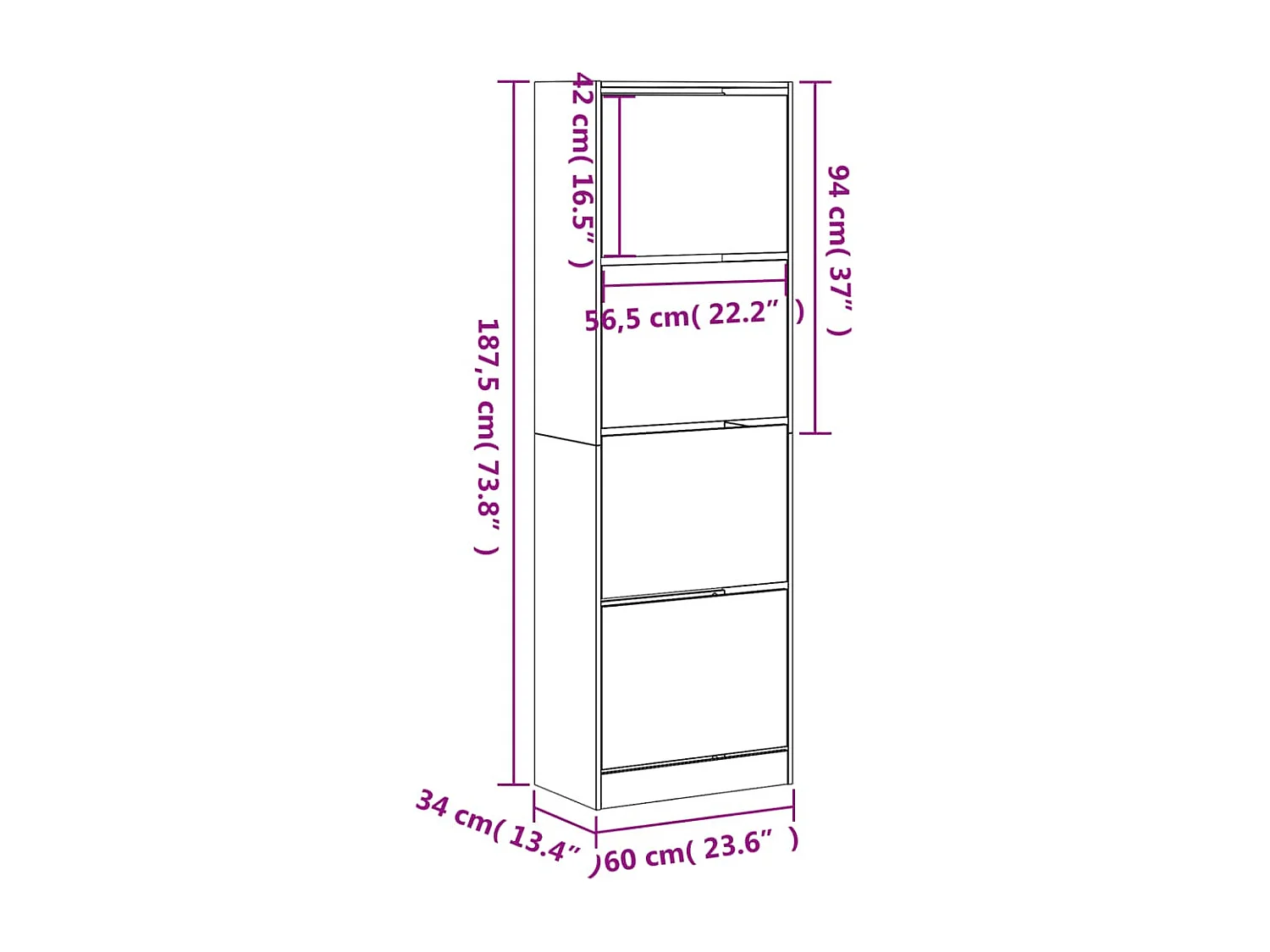 Armoire à chaussures 4 tiroirs rabattables sonoma gris