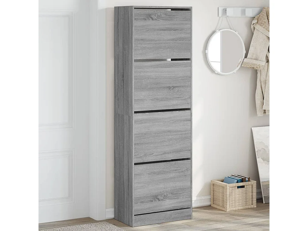 Armoire à chaussures 4 tiroirs rabattables sonoma gris