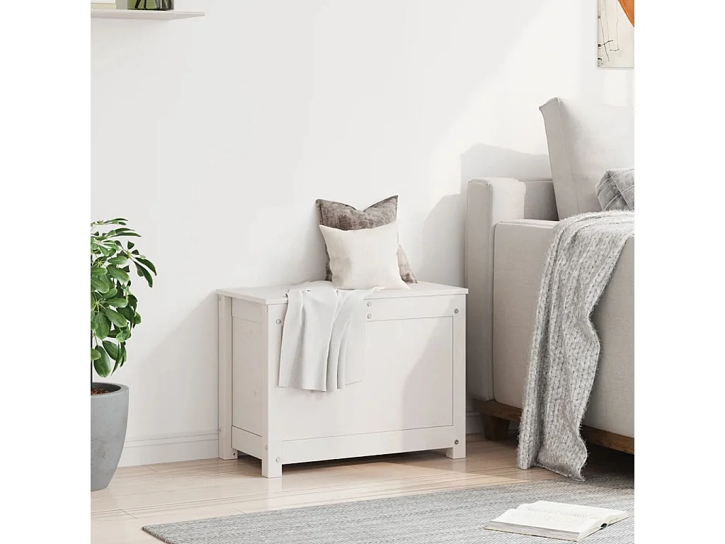 Caixa de arrumação Branco 60x32x45,5 cm Madeira maciça de pinho