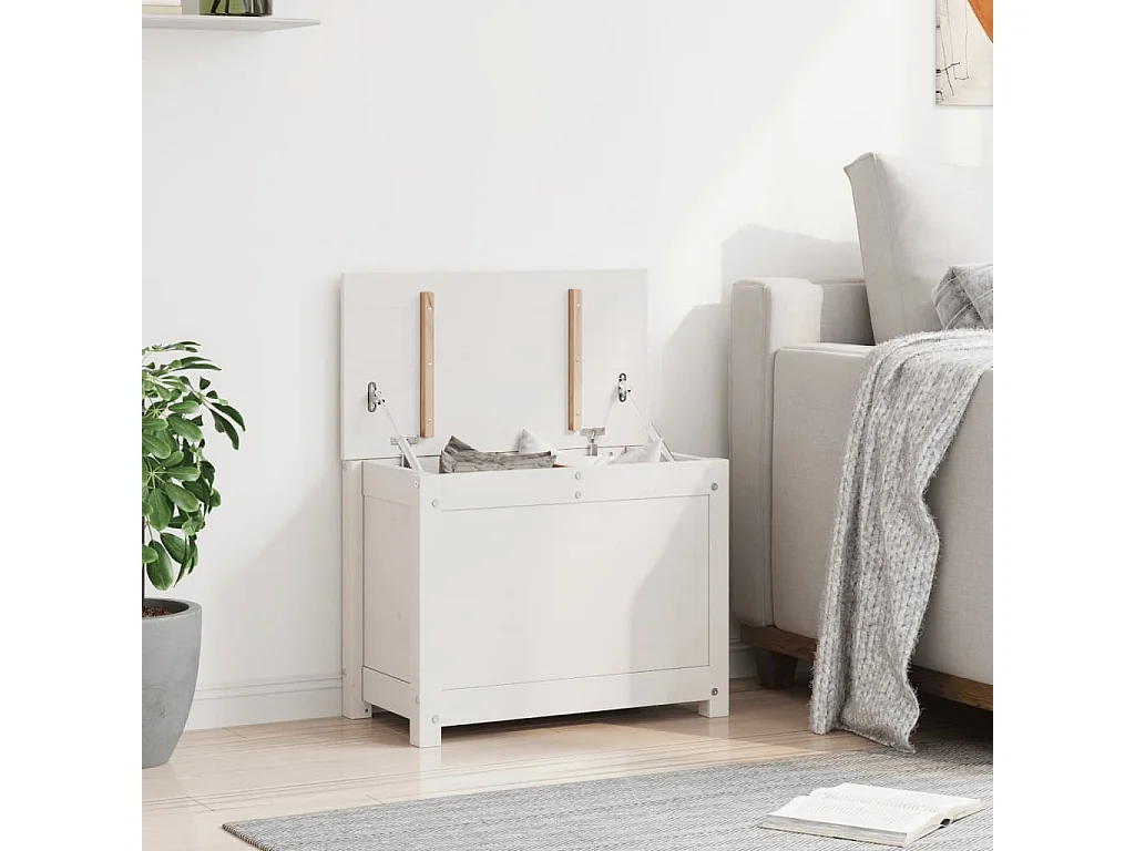 Caixa de arrumação Branco 60x32x45,5 cm Madeira maciça de pinho