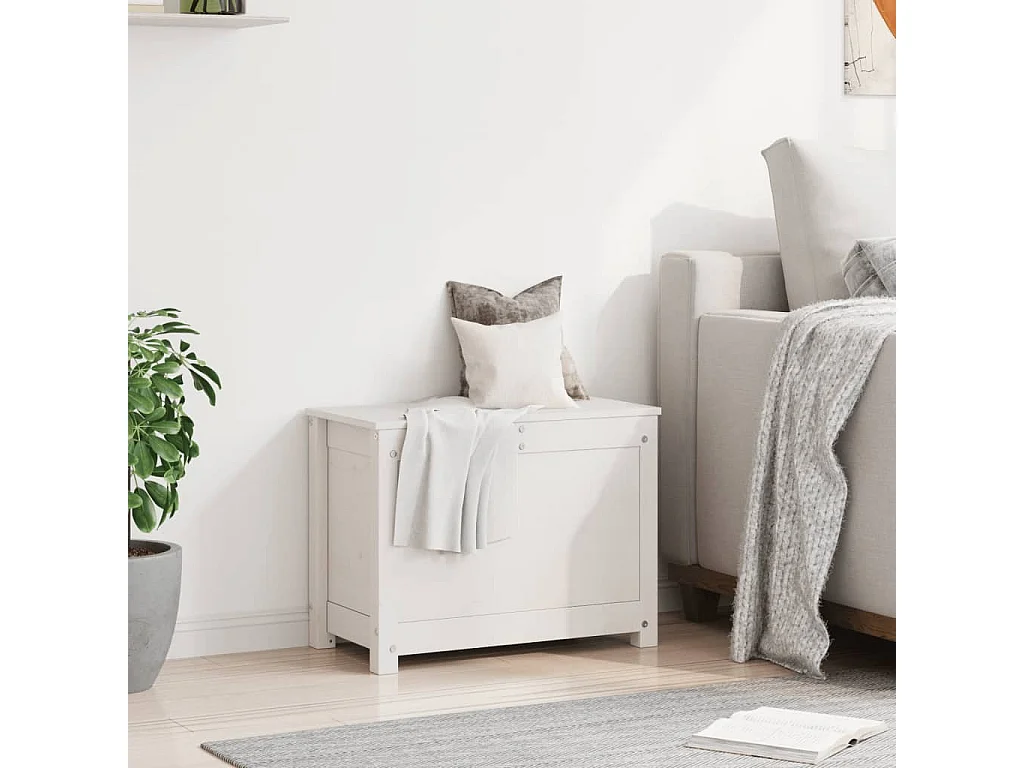 Caixa de arrumação Branco 60x32x45,5 cm Madeira maciça de pinho