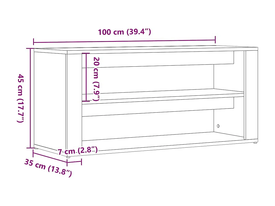Banc à chaussures chêne artisanal 100x35x45cm bois d'ingénierie