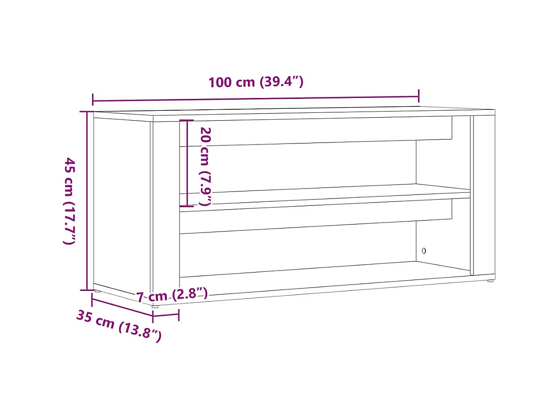 Panca per scarpe artigianale in rovere 100x35x45 cm in MDF