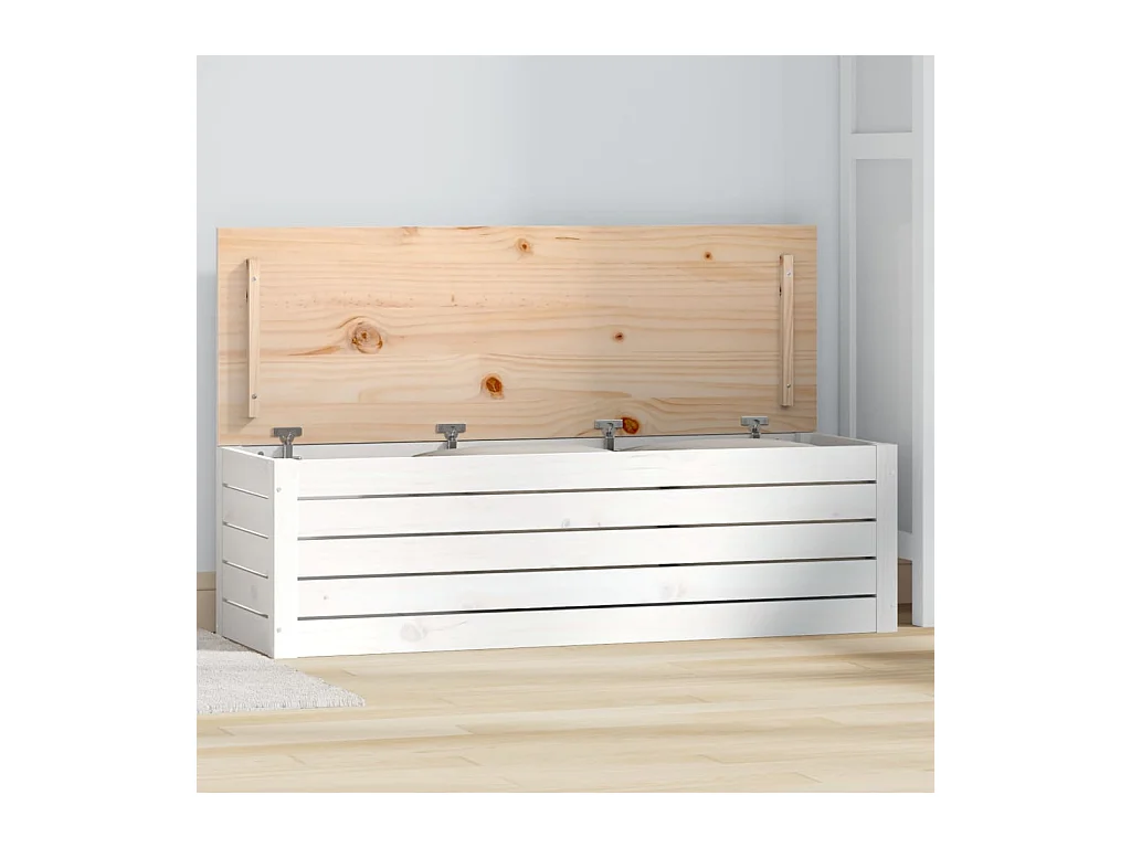 Scatola portaoggetti Bianca 109x36,5x33 cm Legno di pino massiccio
