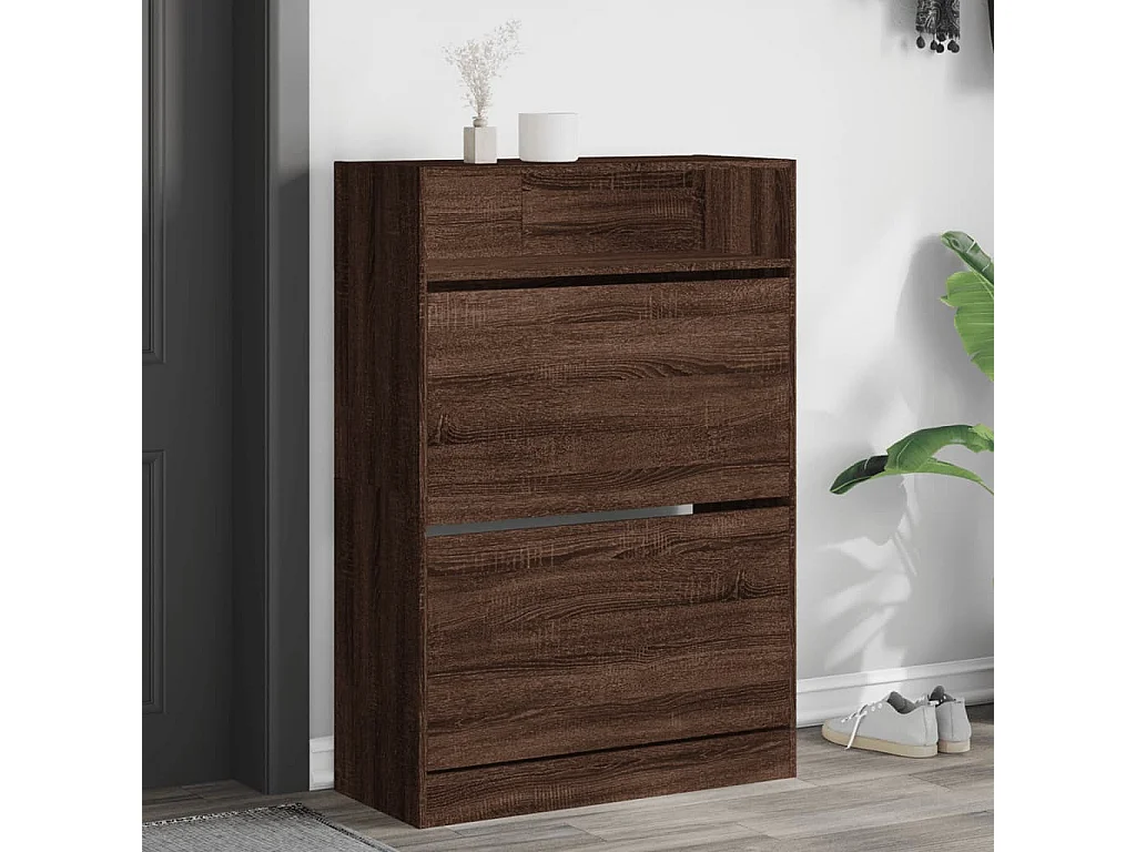Schuhschrank mit 2 Klappschubladen, braune Eiche