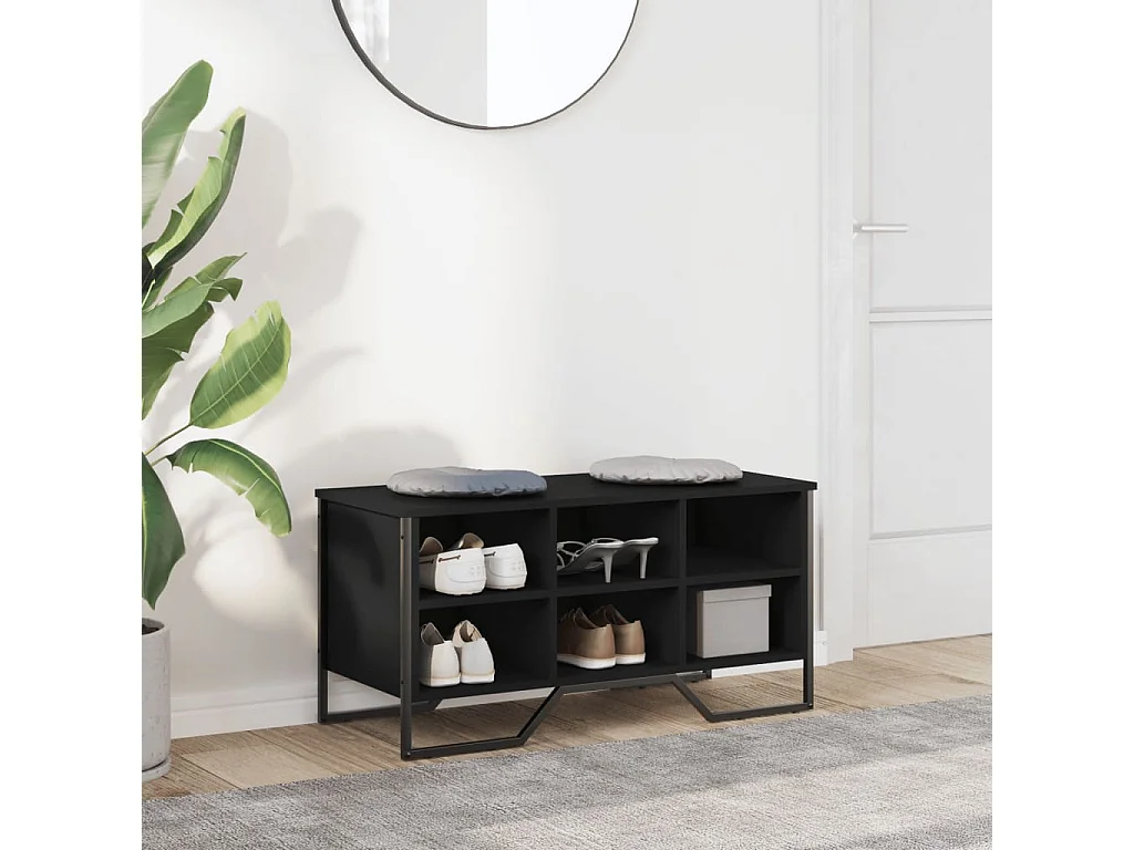 Armoire à chaussures noir 90x38x45,5 cm bois d'ingénierie