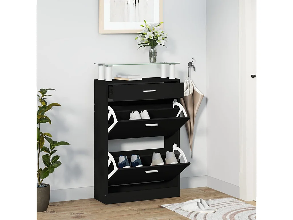 Zapatero Negro 63x24x104 cm Madera contrachapada