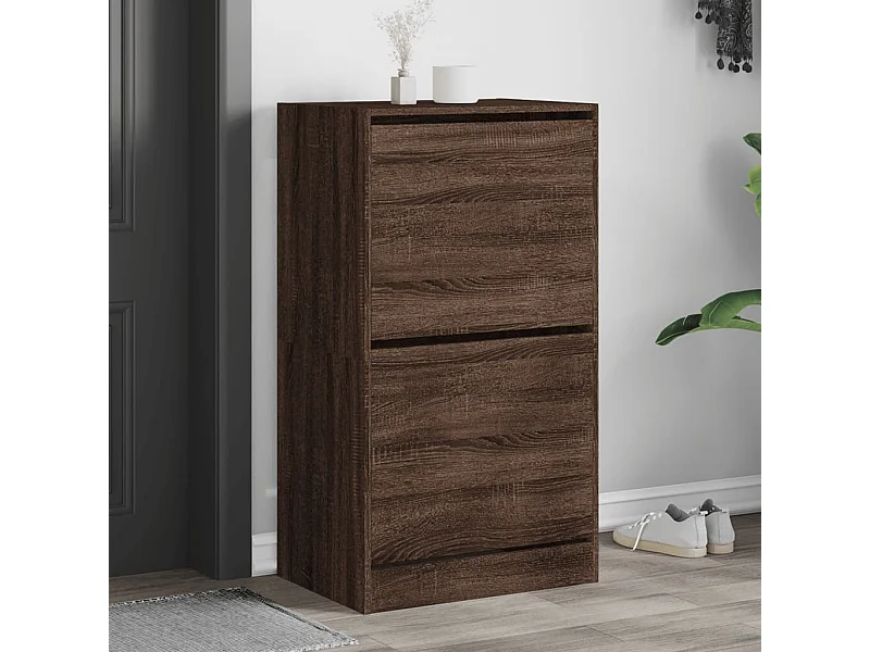 Schuhschrank mit 2 Klappschubladen, braune Eiche