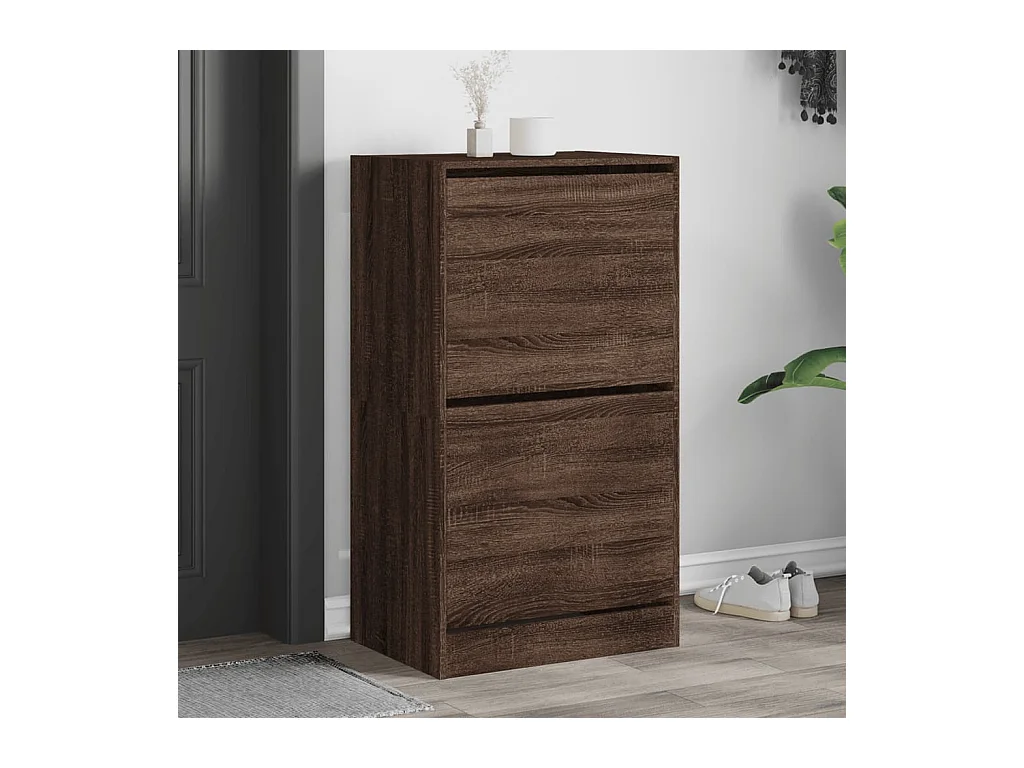 Armoire à chaussures 2 tiroirs rabattables chêne marron
