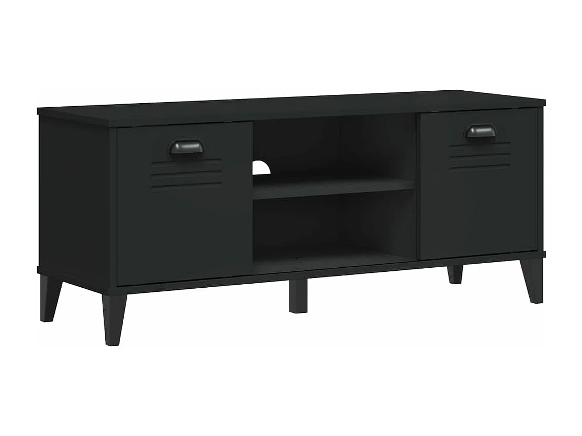 Banc à chaussures VIKEN noir 106x35x45 cm bois massif de pin