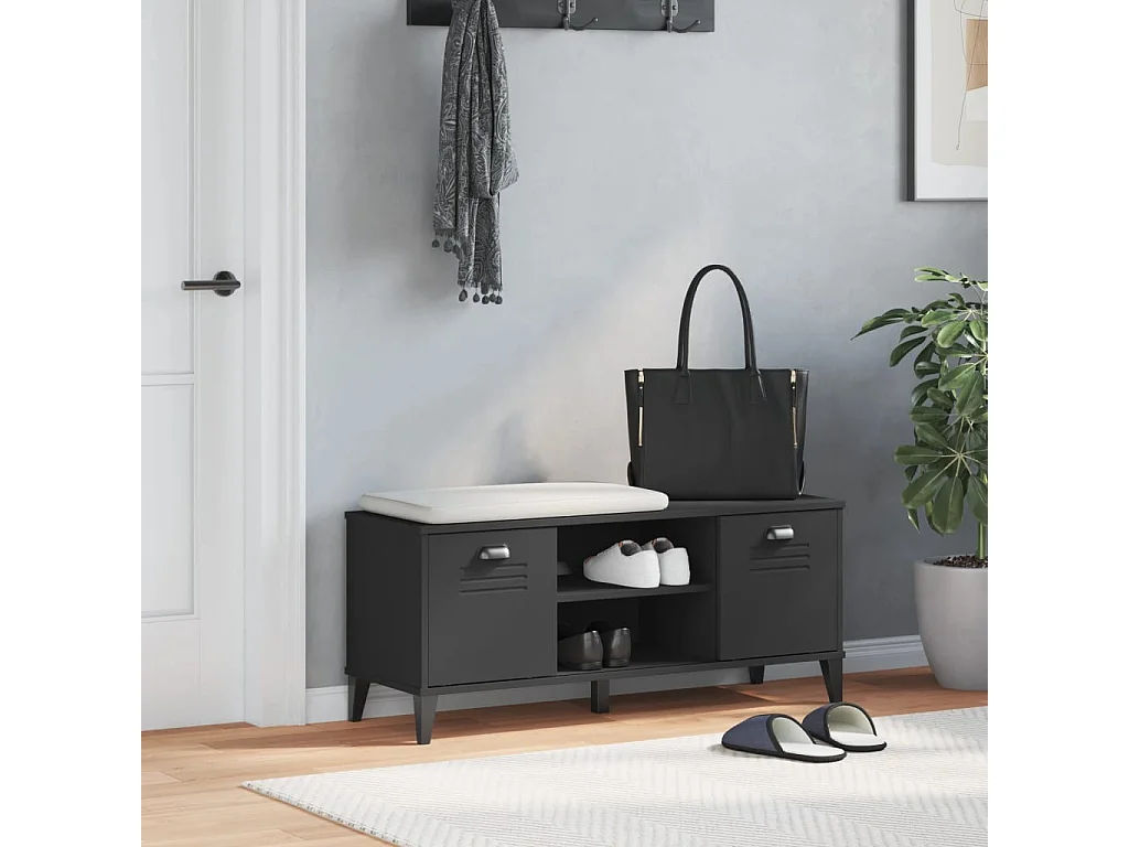 Banc à chaussures VIKEN noir 106x35x45 cm bois massif de pin