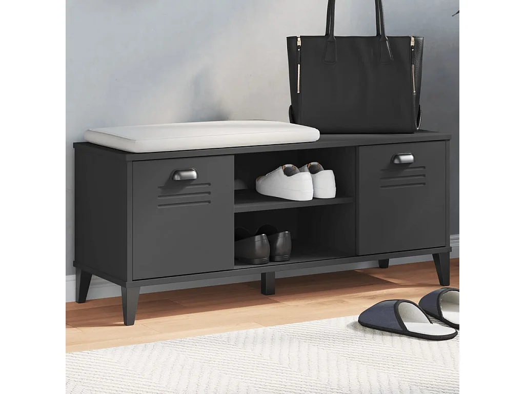 Banc à chaussures VIKEN noir 106x35x45 cm bois massif de pin