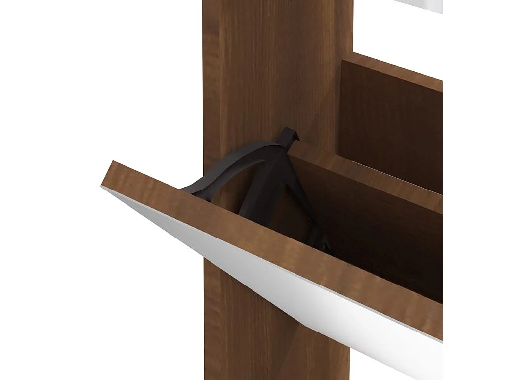 Armoire à chaussures miroir 3niveaux Chêne marron 63x17x102,5cm