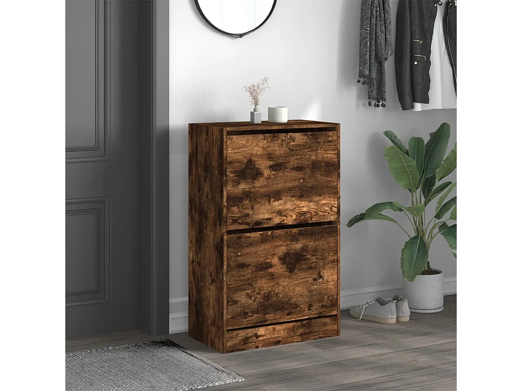 Armoire à chaussures chêne fumé 60x34x96,5 cm bois d'ingénierie