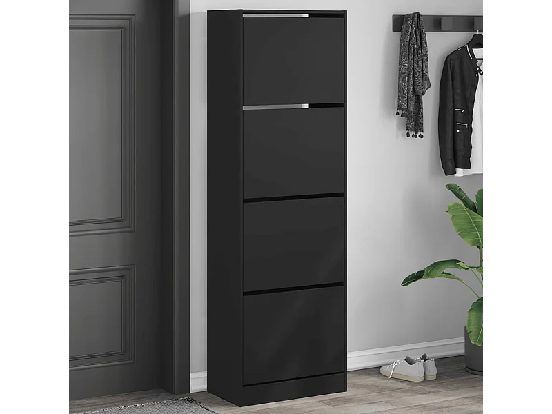 Schoenenkast 4 klapladen zwart 60x34x187,5 cm